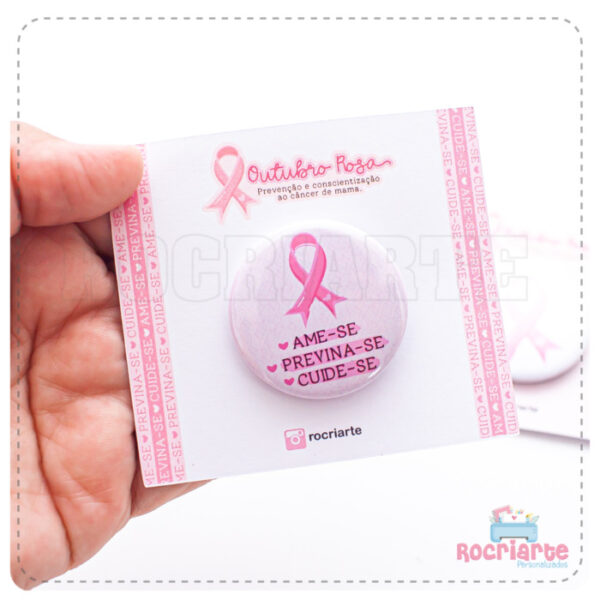 Cartão com Button Alfinete (Broche) - Outubro Rosa - Imagem 6